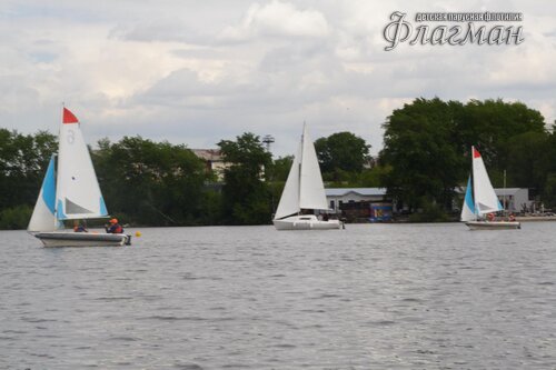 Яхты на фоне зданий и деревьев